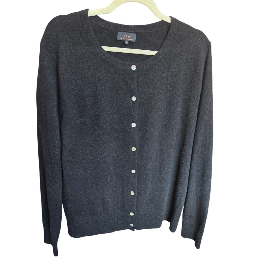 Quince Women's Cashmere Cardigan Sweater Button Up Crewneck Long Sleeve Black XL